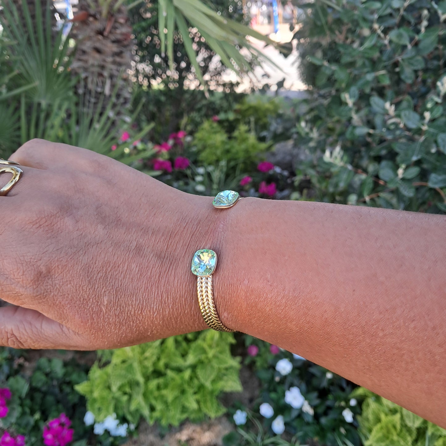 Jonc cristal Swarovski vert d'eau