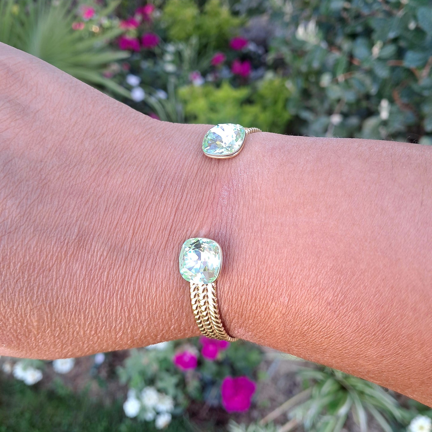 Jonc cristal Swarovski vert d'eau